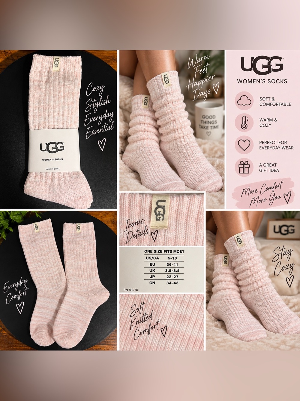UGG Women's Ribbed Knit Slouch Socks - Pale Pink